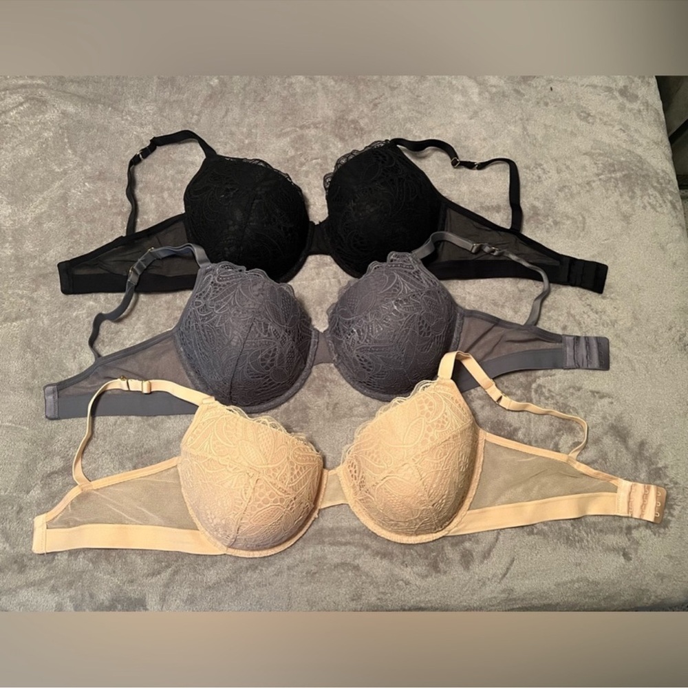 Elegant Lace Bra Set - Black, Gray, and Cream